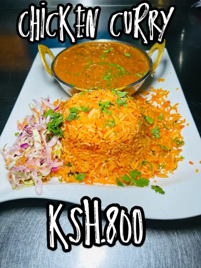Chicken curry can be found on the Alas and Co Restaurant Thika Menu