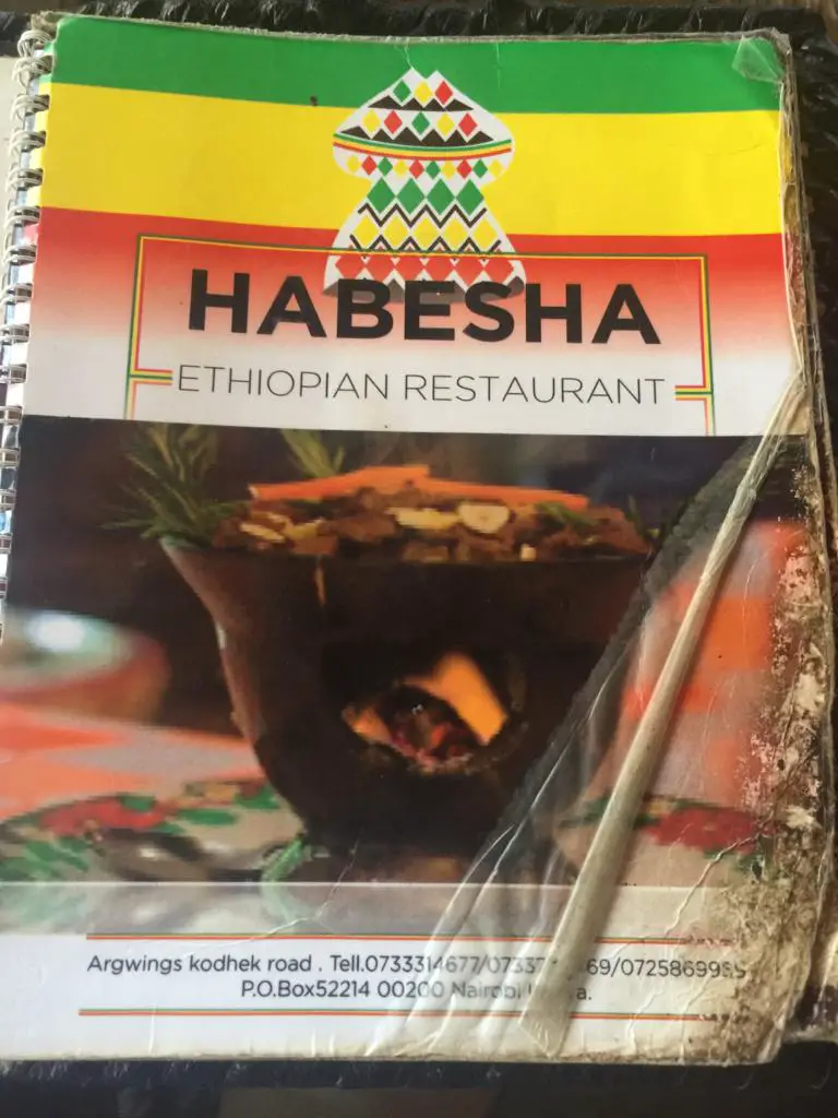 Habesha Restaurant Nairobi Menu - Front Cover