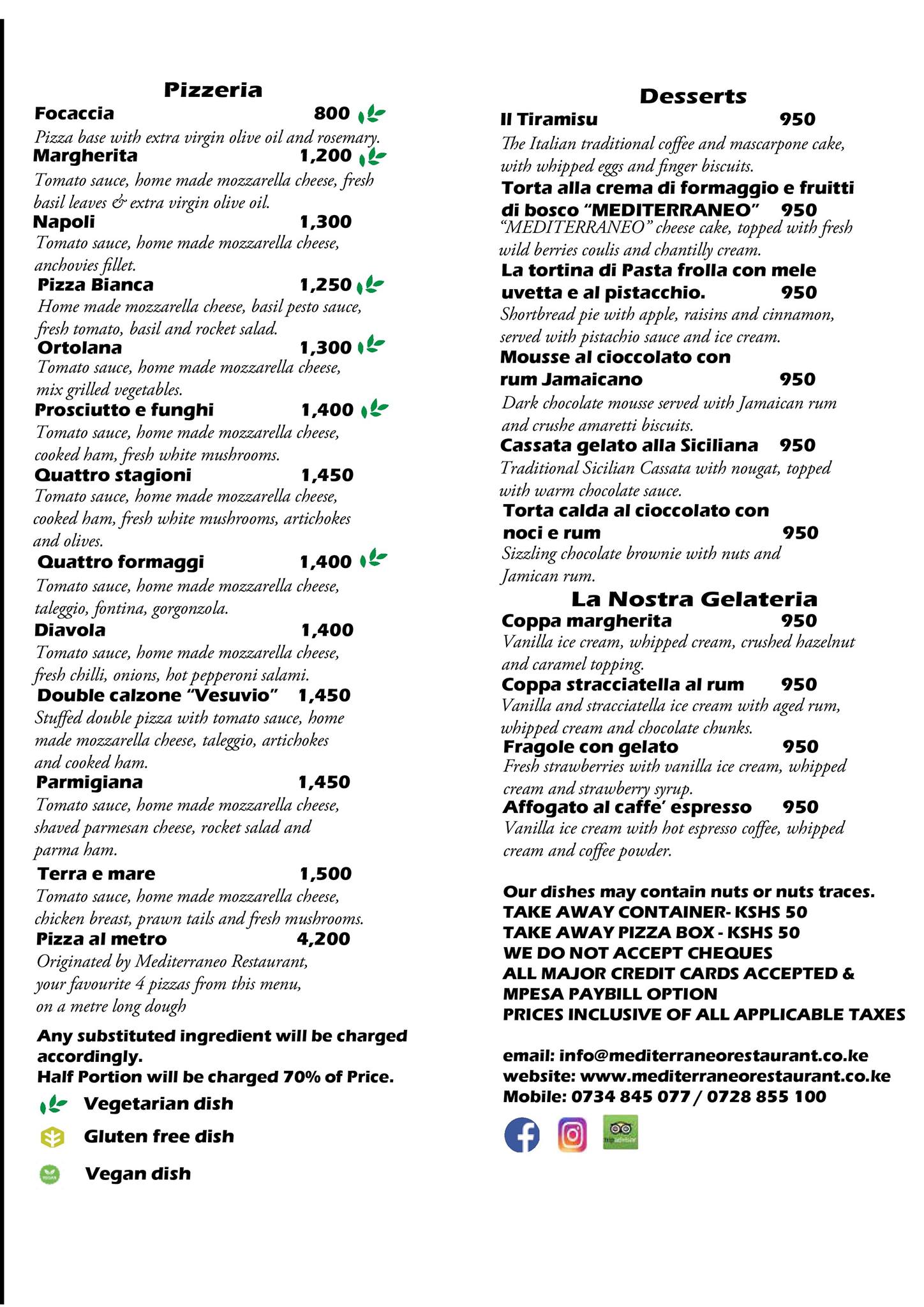 Mediterraneo Restaurant Nairobi Menu Page 3