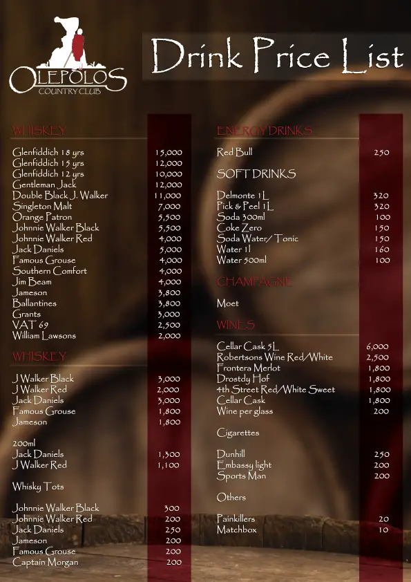 Olepolos drinks list