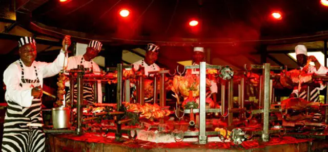 Events at Carnivore Nairobi: Waiters around the barbecue pit at Carnivore Nairobi