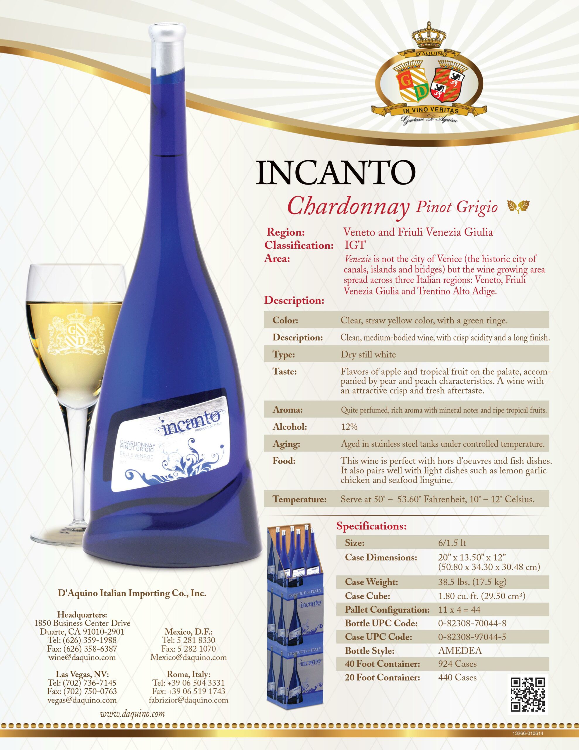 Incanto Chardonnay Pinot Grigio Spec Sheet