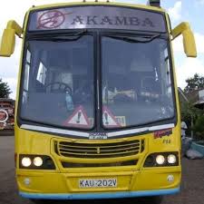 An old Akamba bus with the Akamba bus logo at the front