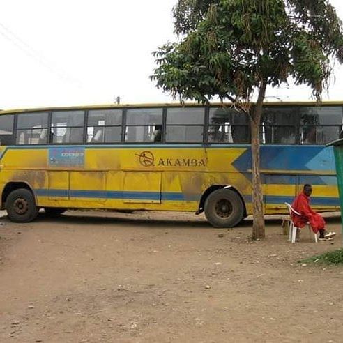 Akamba bus logo on the side of an Akamba bus
