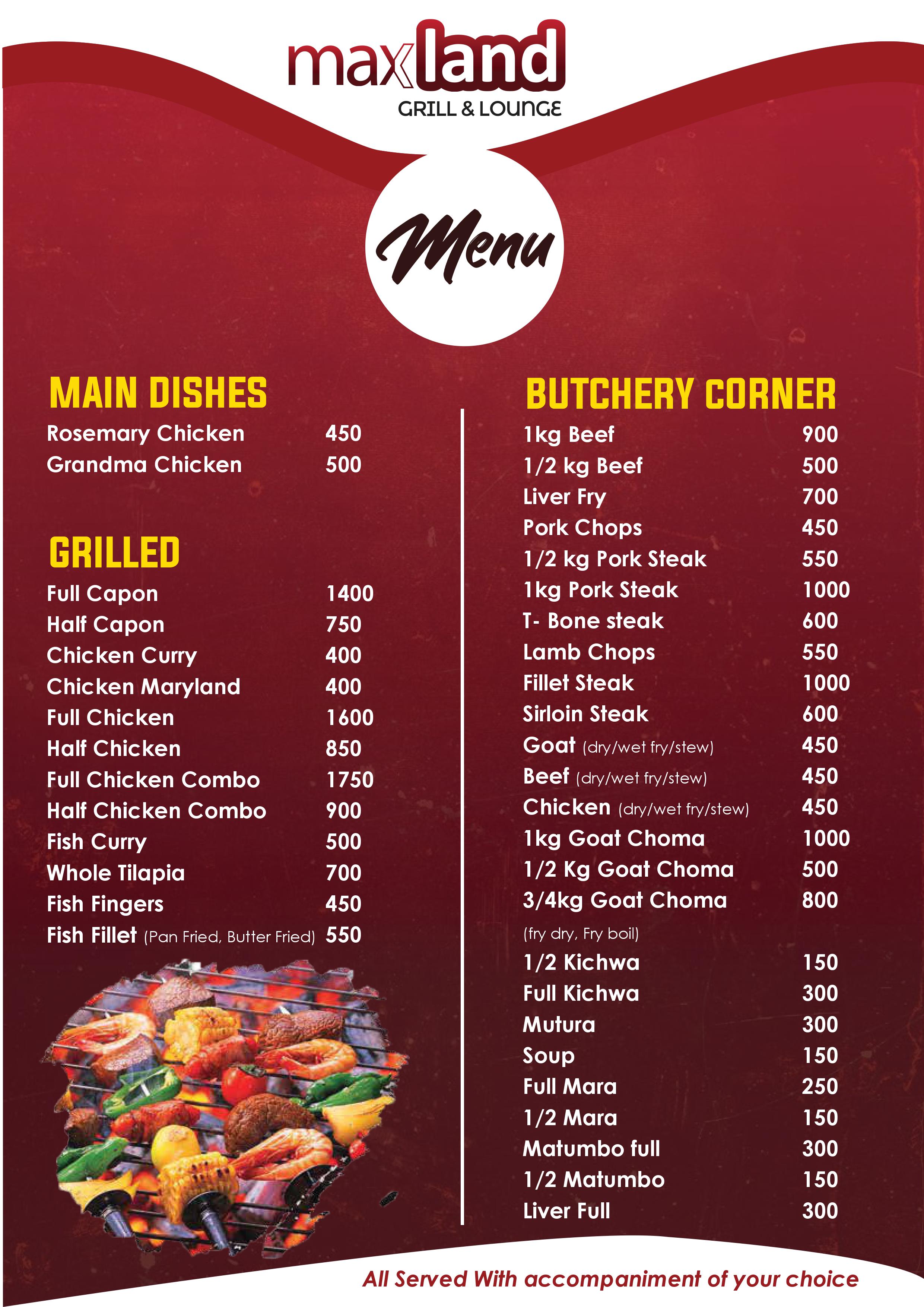 Maxland Waiyaki Way menu: main dishes, grilled, butchery corner