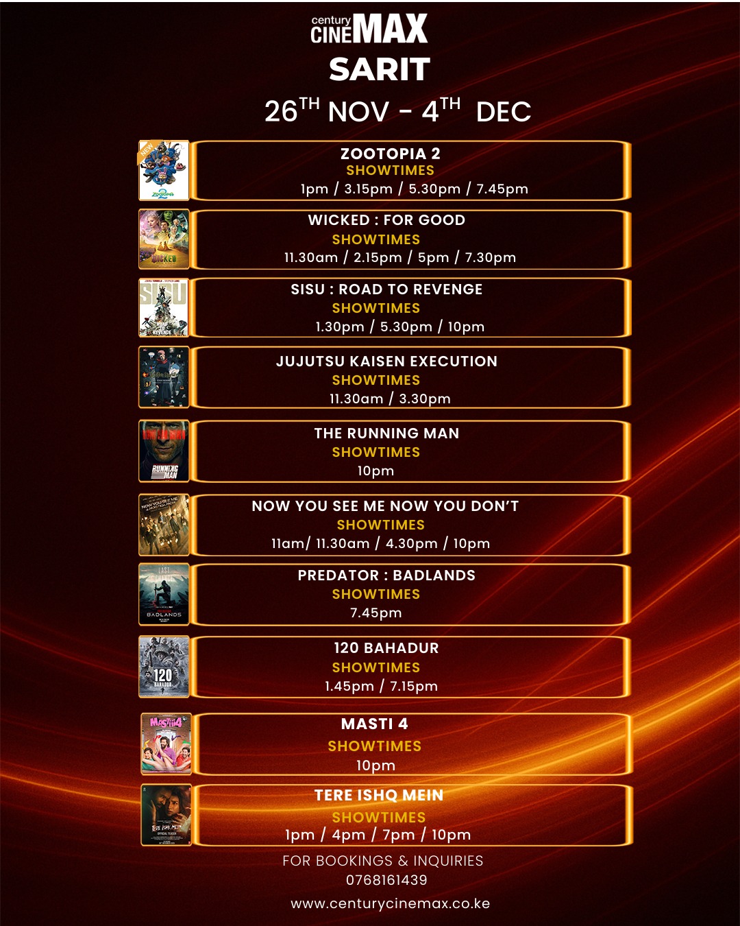 Sarit movies schedule