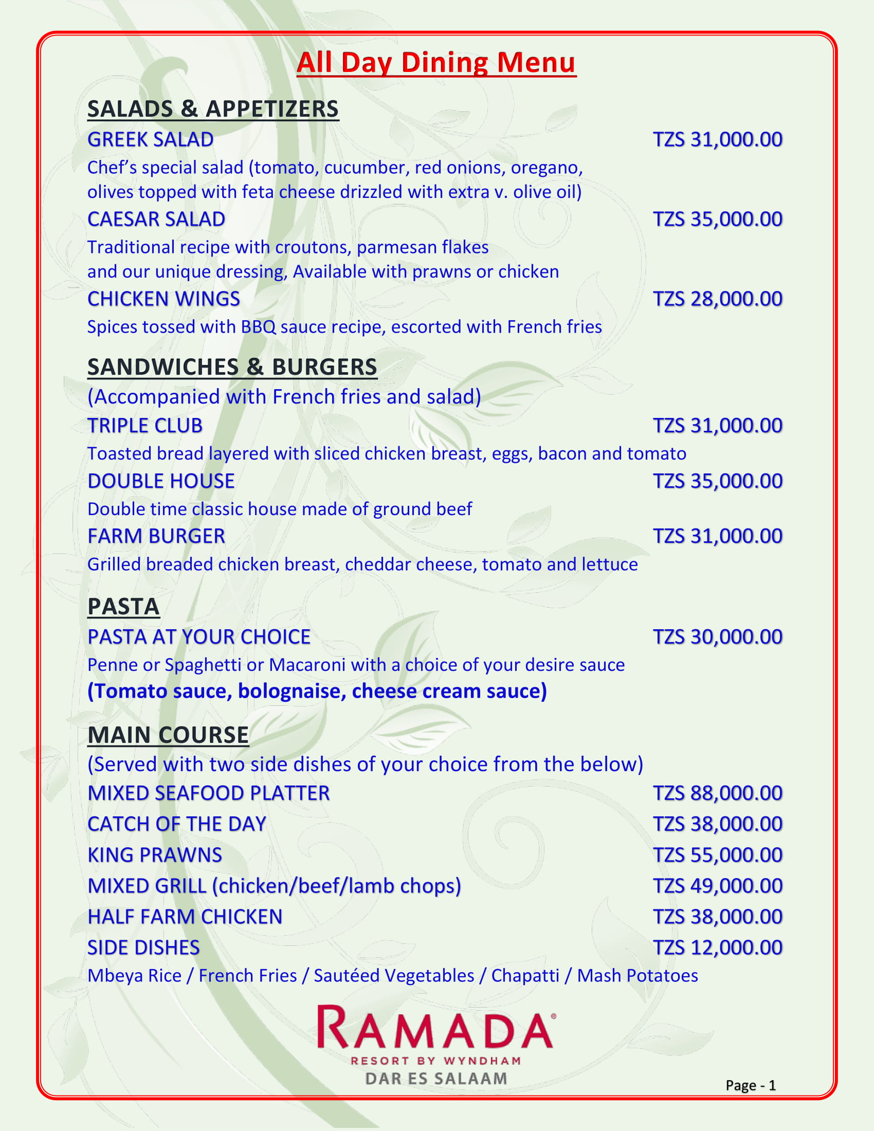 The Market Menu at Ramada Resort Dar es Salaam-1