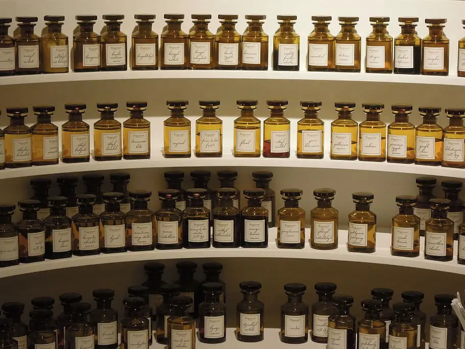 Refill perfumes on a shelf