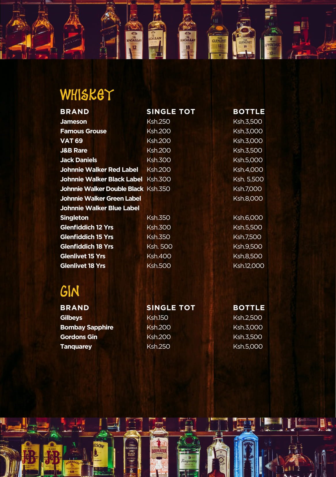 Kosewe Westlands Menu Whiskey & Gin