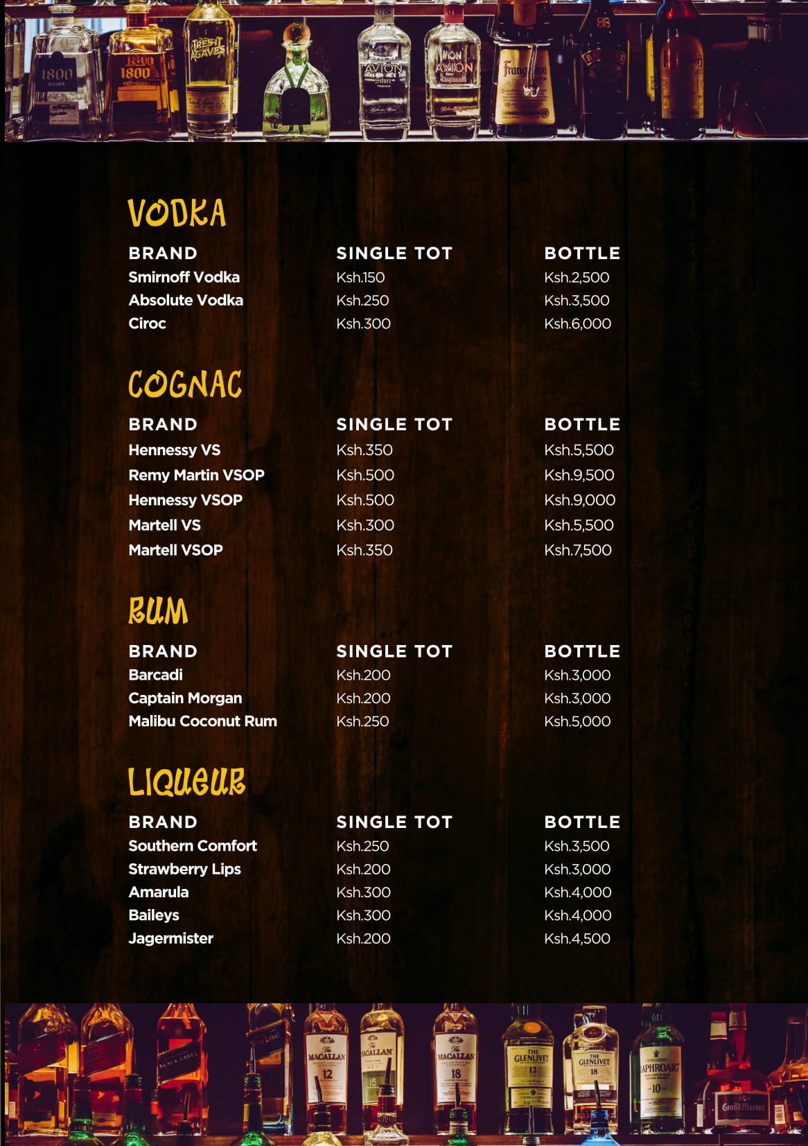 Kosewe Westlands Menu Vodka, Cognac, Rum, and Liqueur