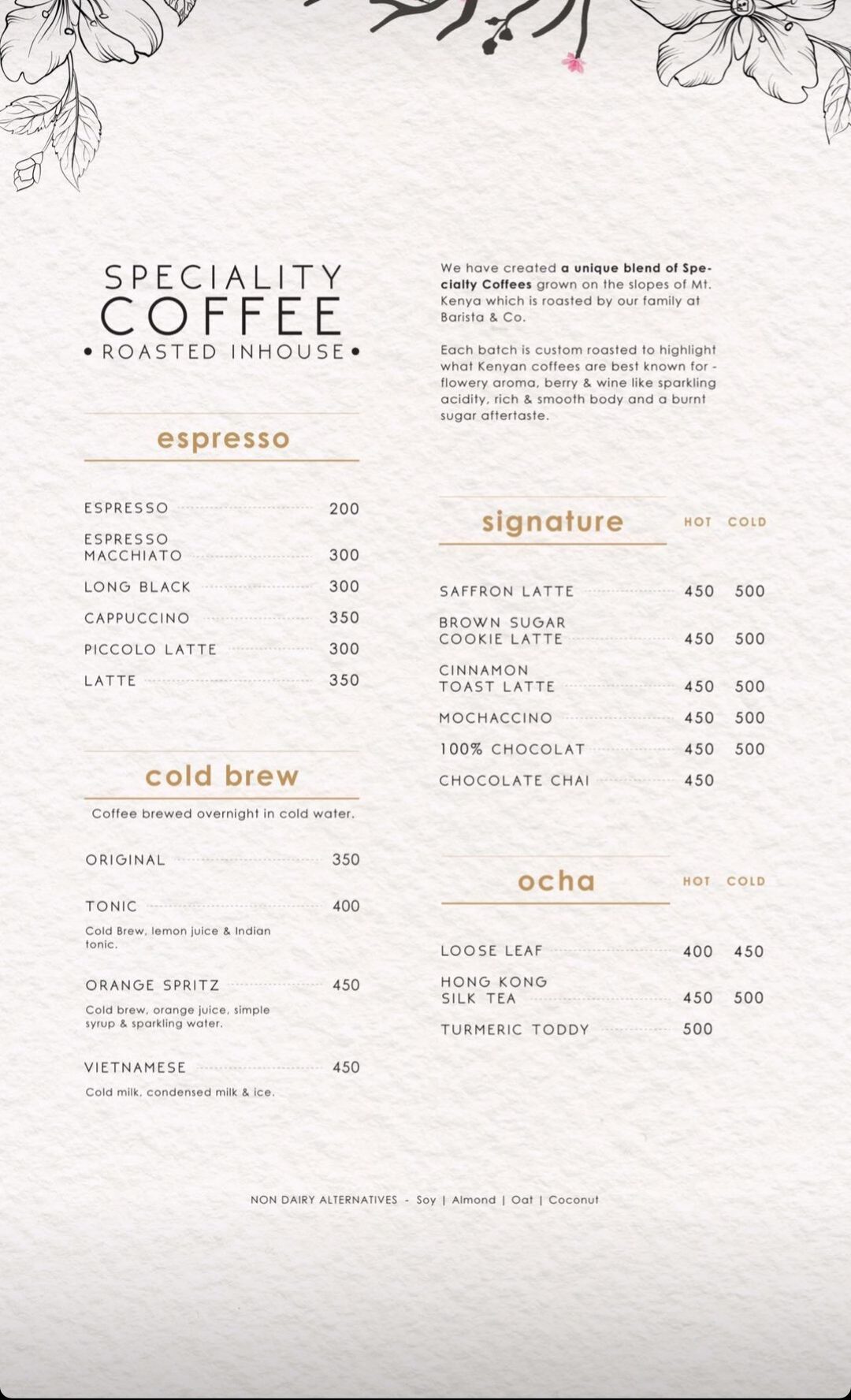 Shokupan Nairobi Menu Specialty Coffee