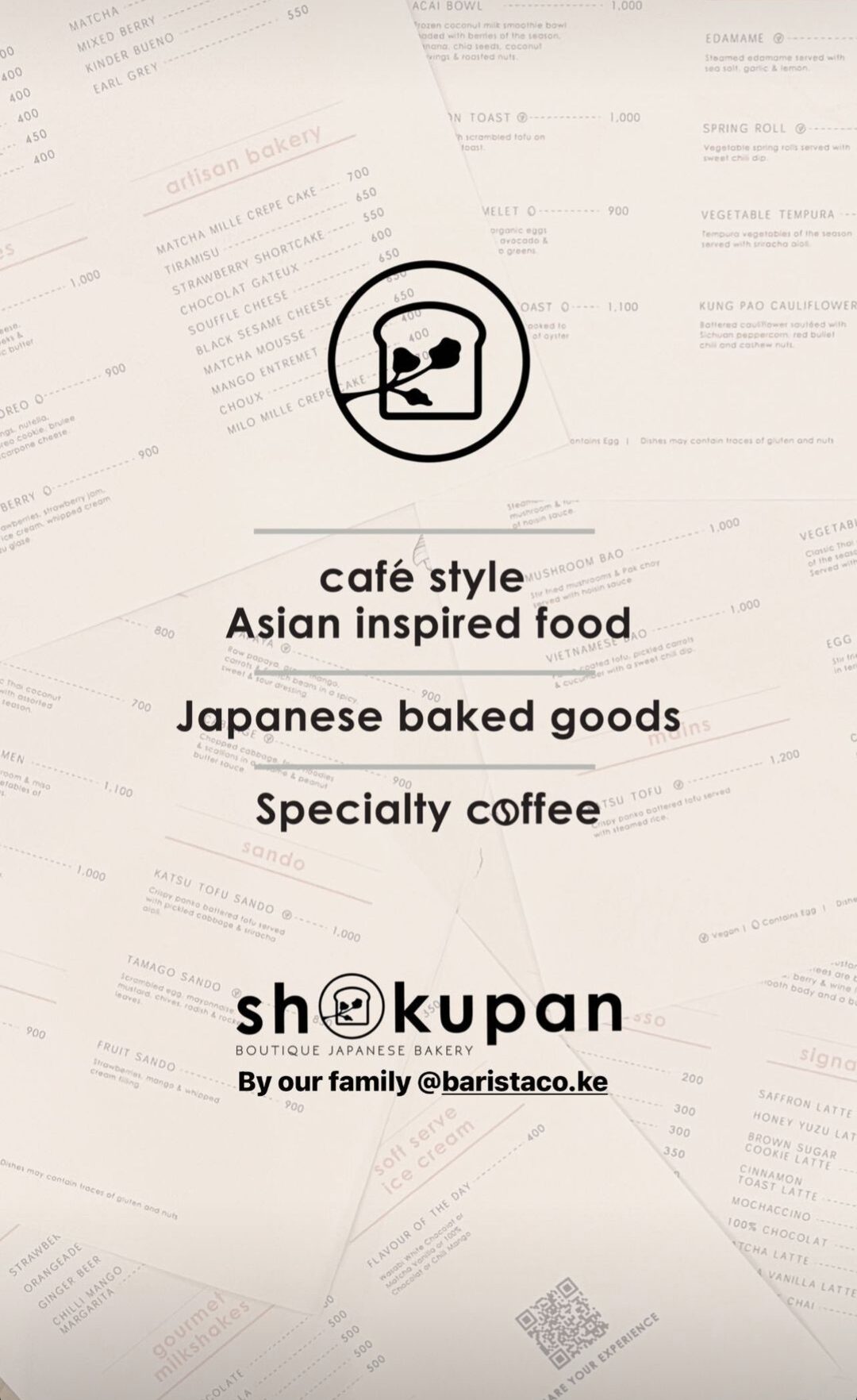 Shokupan Nairobi Menu Front Page