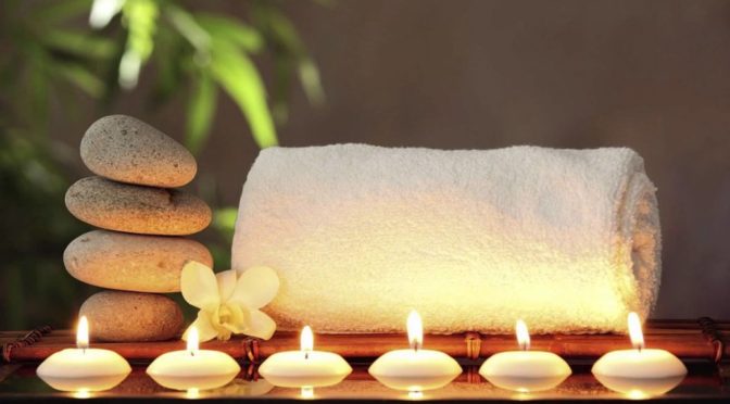 Spa towel candles and rocks