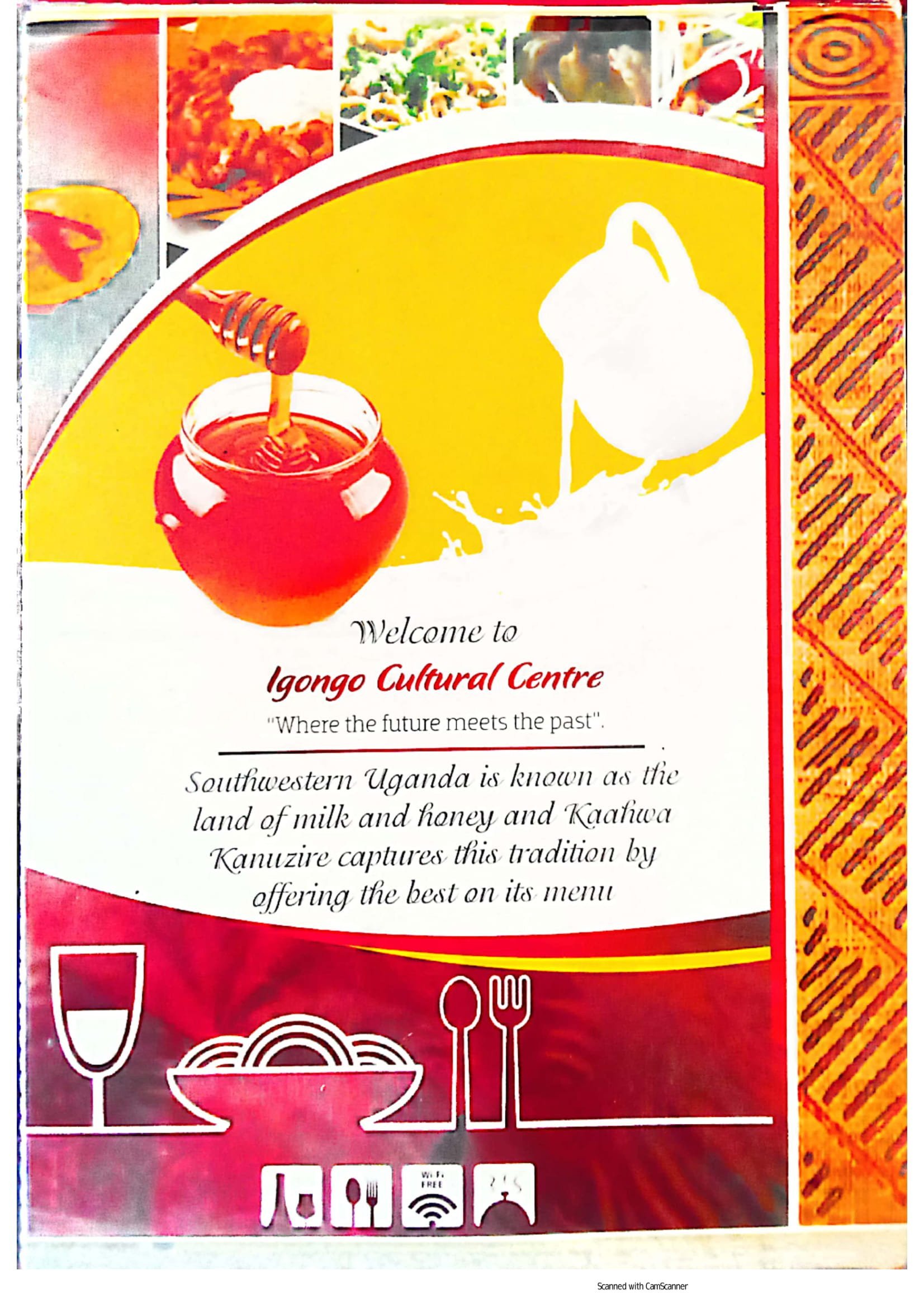 Igongo Cultural Centre menu front page