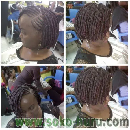 Latest hairstyles in kenya 2018: Bob braids with lines on the side (Can Be Done at Kenyan Hair Styles & Braids by Eva Nairobi)
