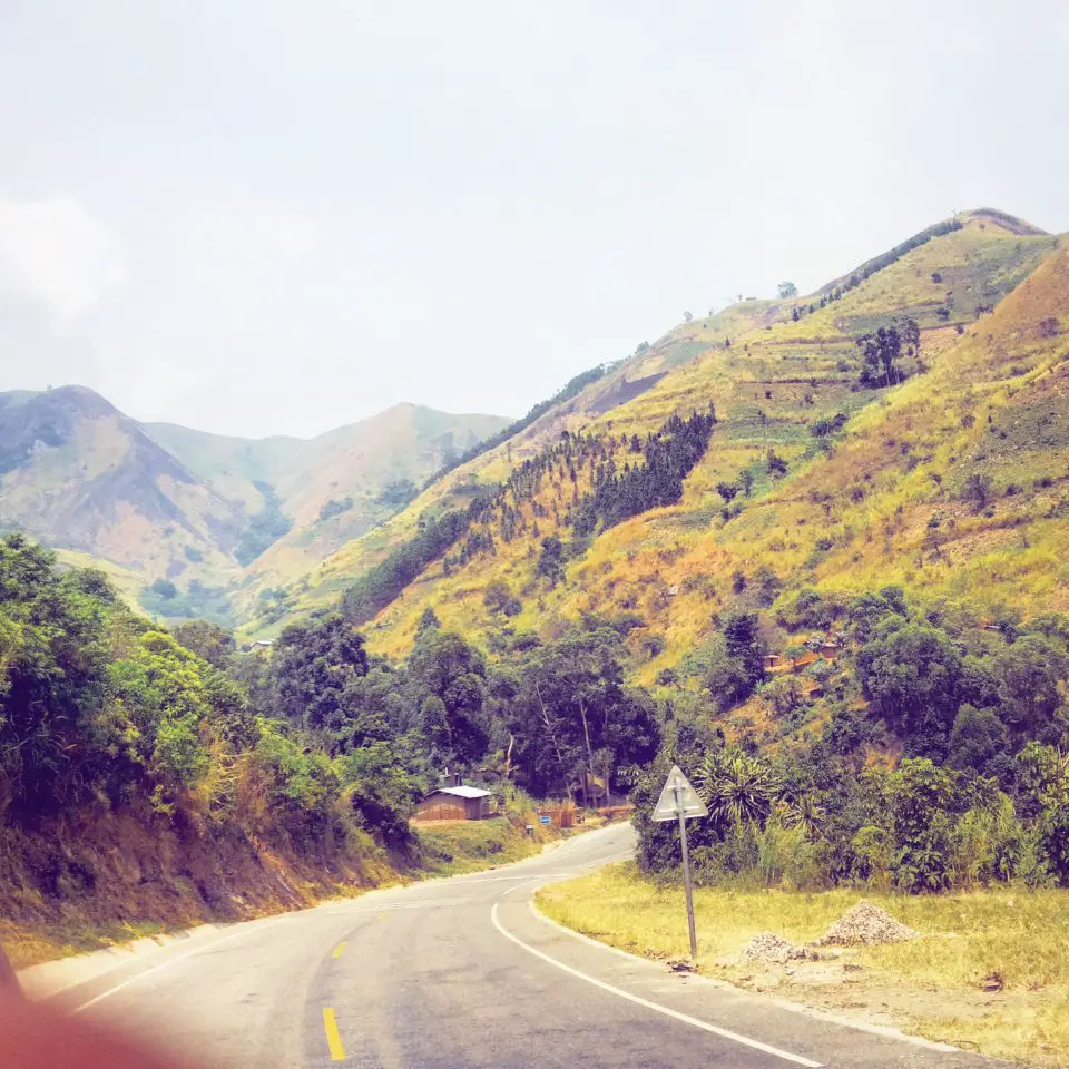 Driving through the hills of Fort Portal, Uganda