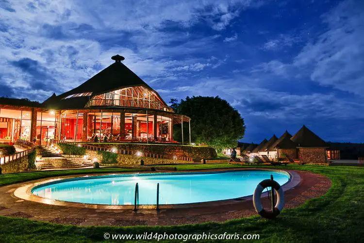 Ngorongoro Sopa Lodge Images -- the restaurant from the pool at night