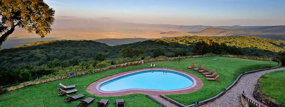 Ngorongoro Sopa Lodge images -- aerial view of the Crater from the lodge