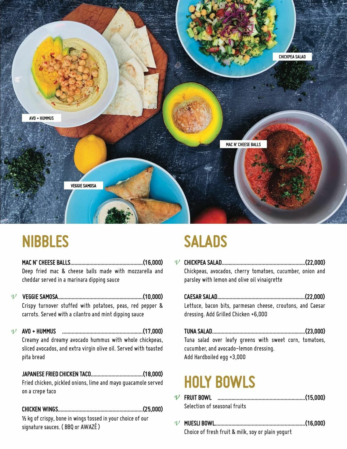 Holy Crepe Kololo & Muyenga Menu: Nibbles, Salads & Holy Bowls