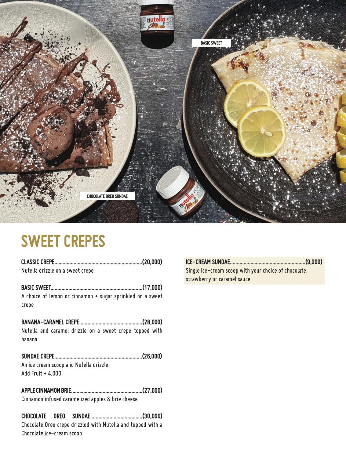 Holy Crepe Kololo & Muyenga Menu: Sweet Crepes