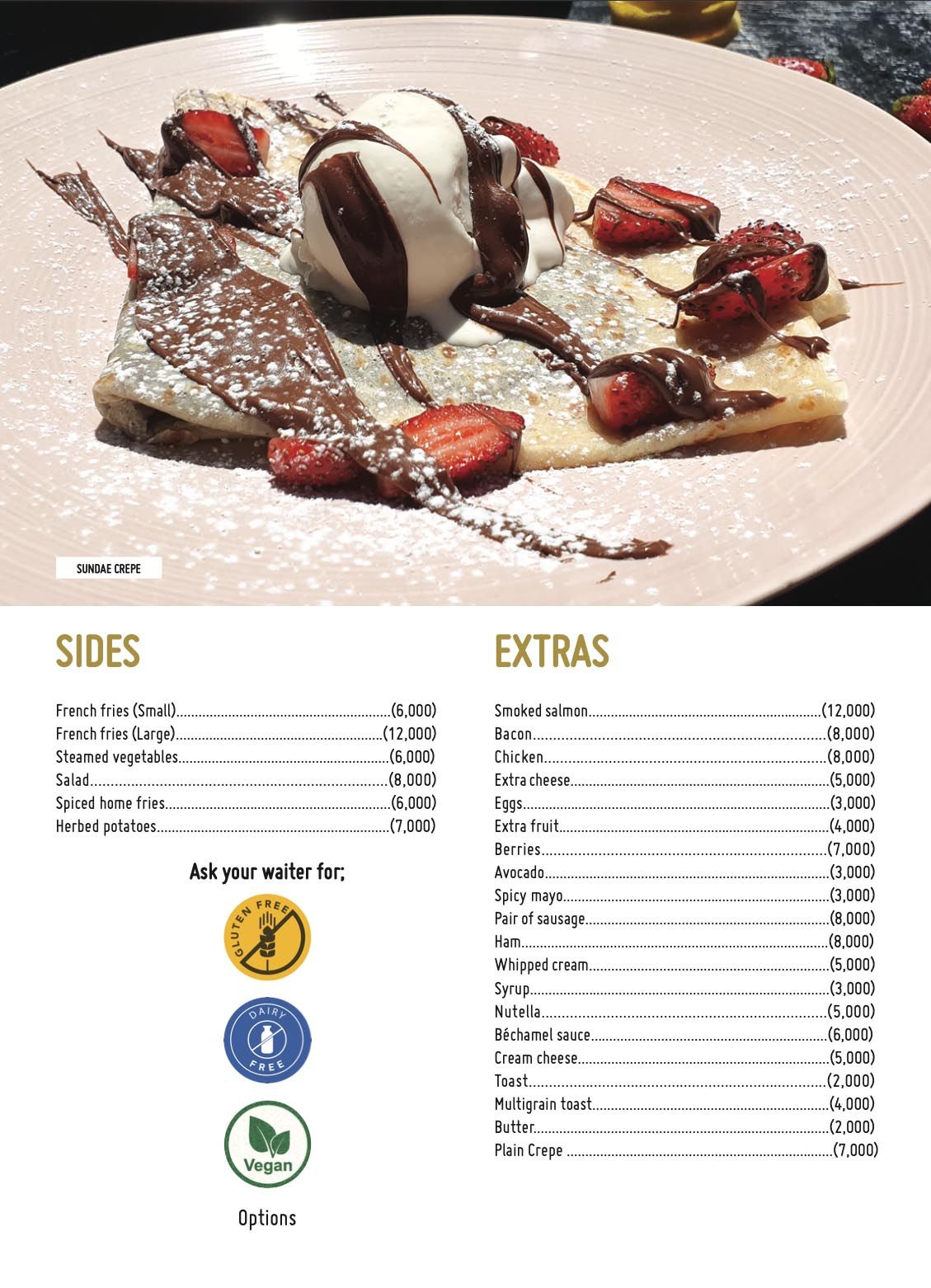 Holy Crepe Kololo & Muyenga Menu: Sides & Extras
