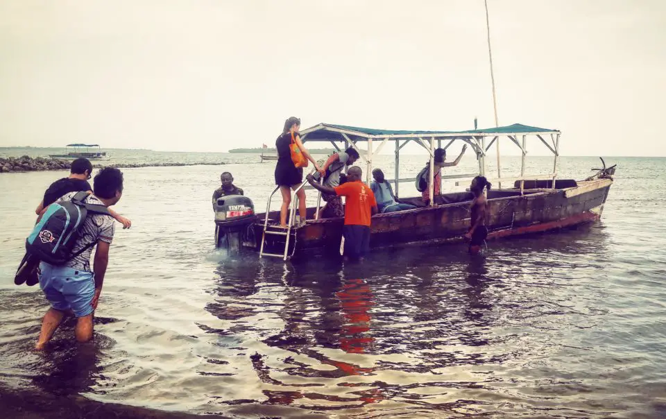 Getting on the boat to Mbudya Island at Waterworld, Dar es Salaam, Tanzania No. 6: Sailing on the Indian Ocean to Mbudya (There Are No Flights to Mbudya Island)