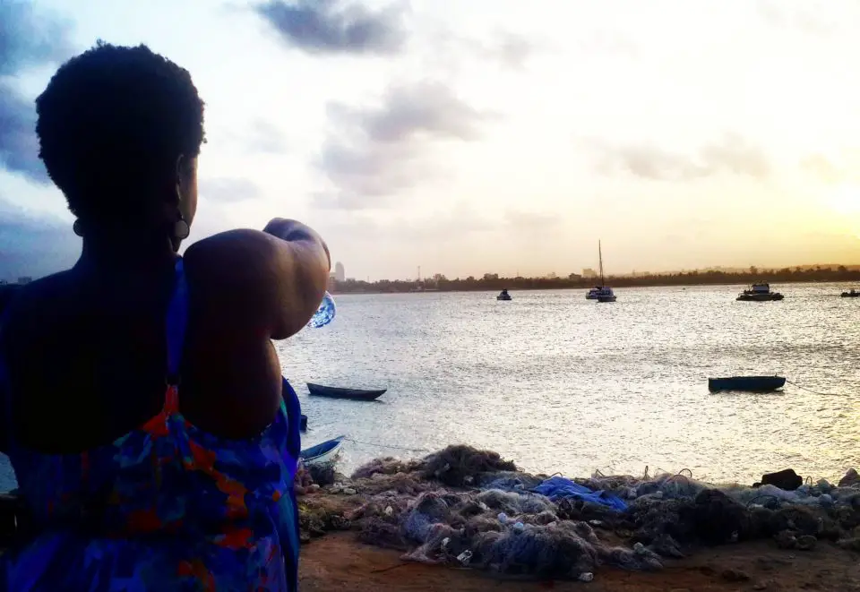 Pointing across Msasani Bay, Dar es Salaam, Tanzania. You can also get to Mbudya from Slipway.  (There Are No Flights to Mbudya Island)