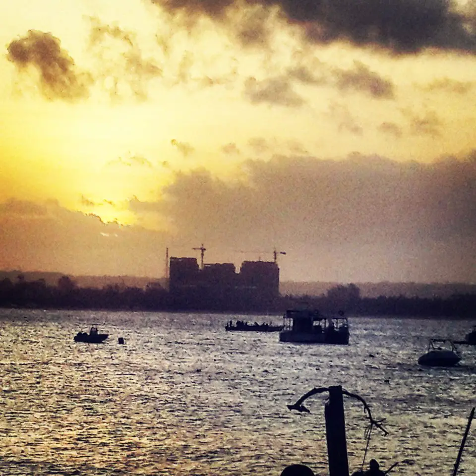 Sunset from the Pier of the Slipway, Dar es Salaam, Tanzania. You can also get to Mbudya from Slipway.  (There Are No Flights to Mbudya Island)