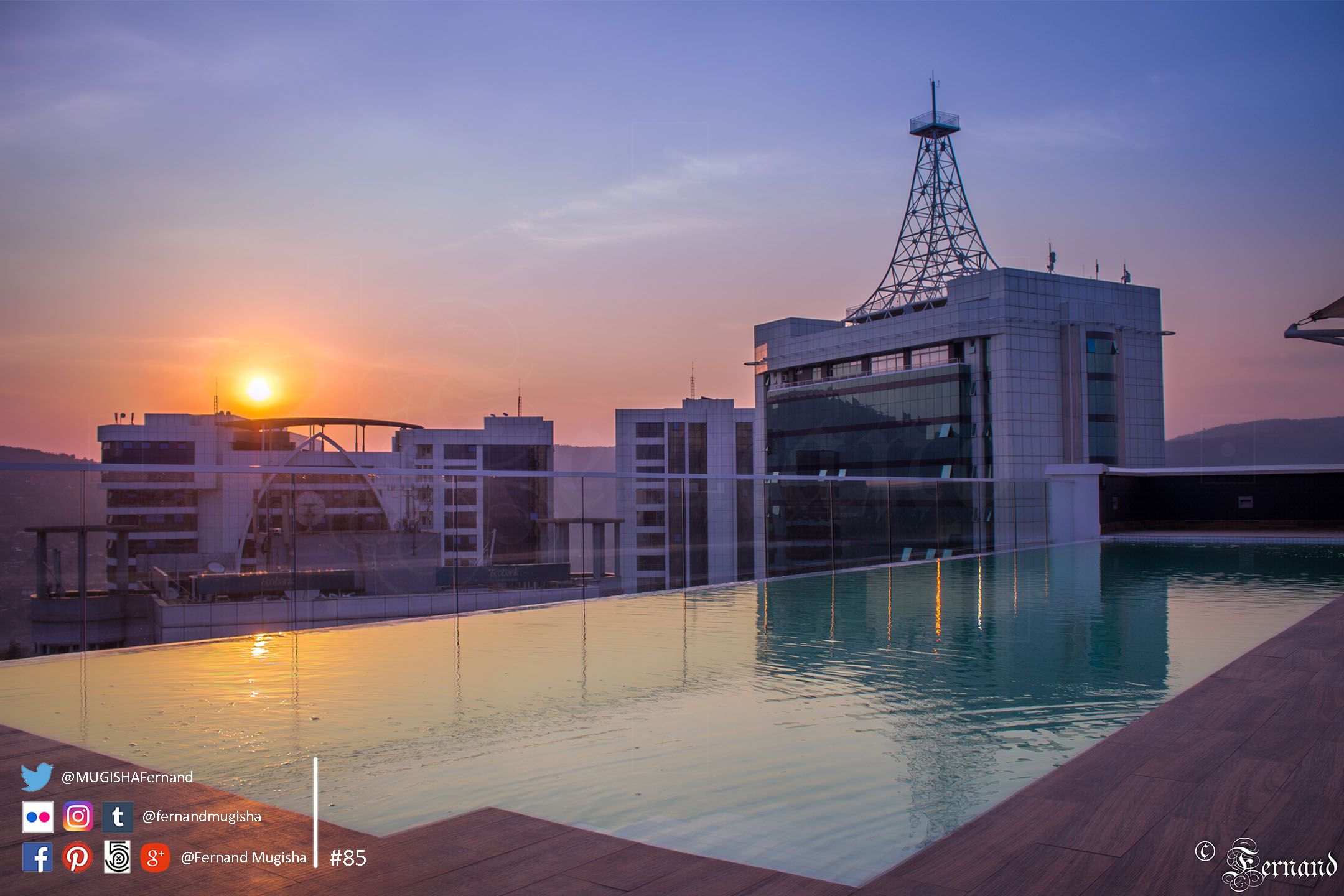 Kigali Hotels: Sunset on the rooftop of Ubumwe Grande