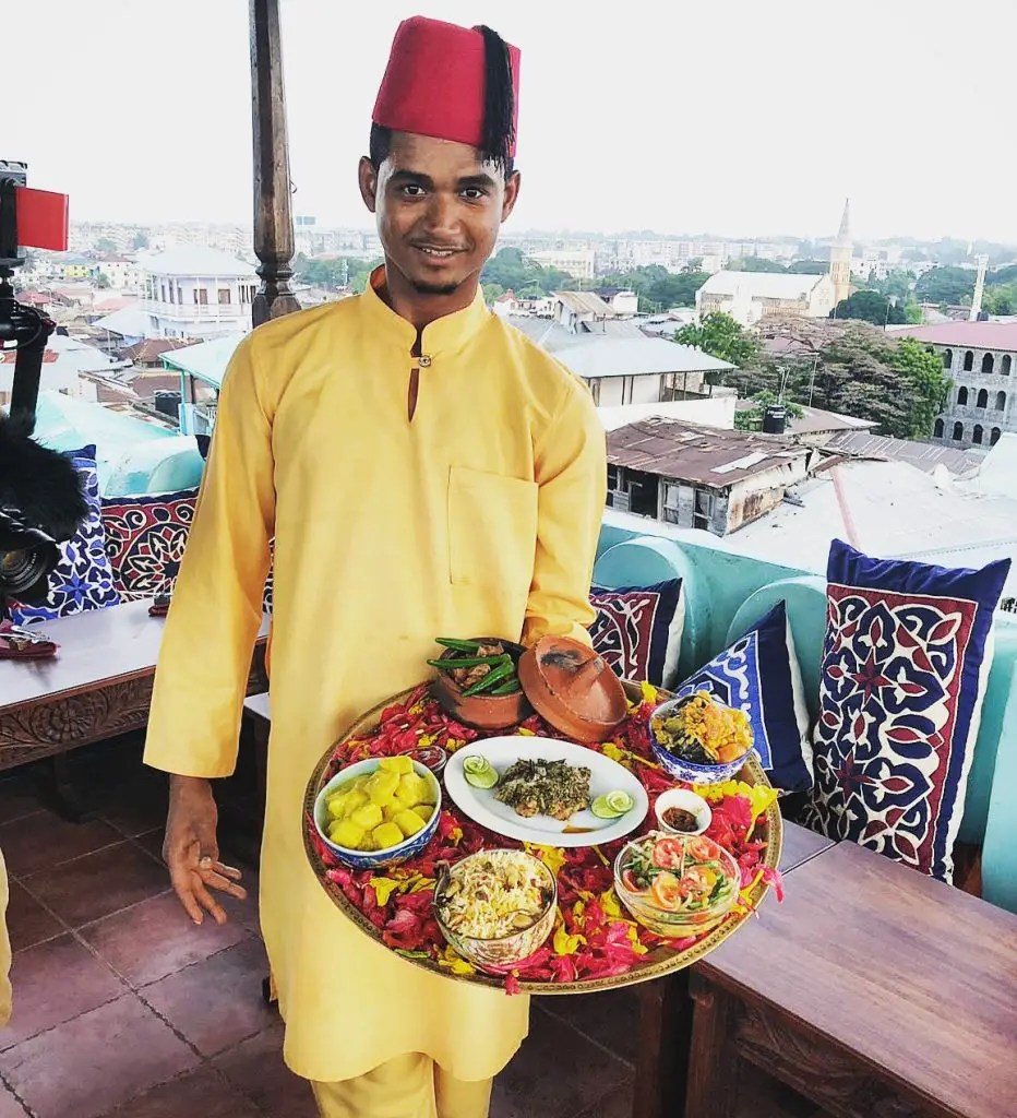 Waiter at Tea House Restaurant, Emerson on Hurumzi - dinner in Stone Town before visiting Matemwe Hotels