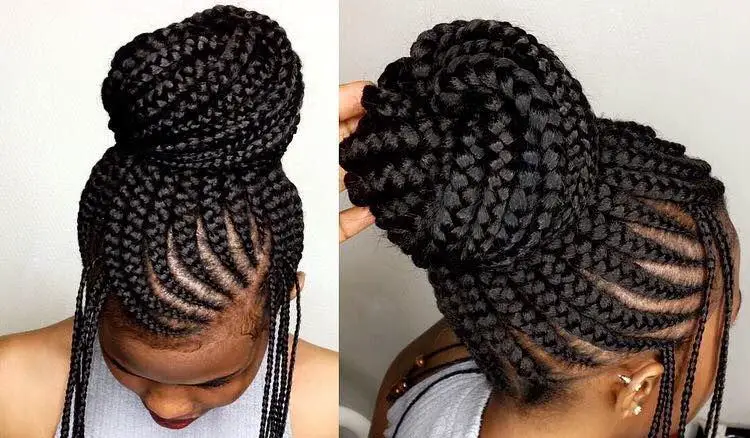 Abuja hairstyles in Nairobi/latest Ghanian lines 2020: Plaited Updo with Tendril Braids