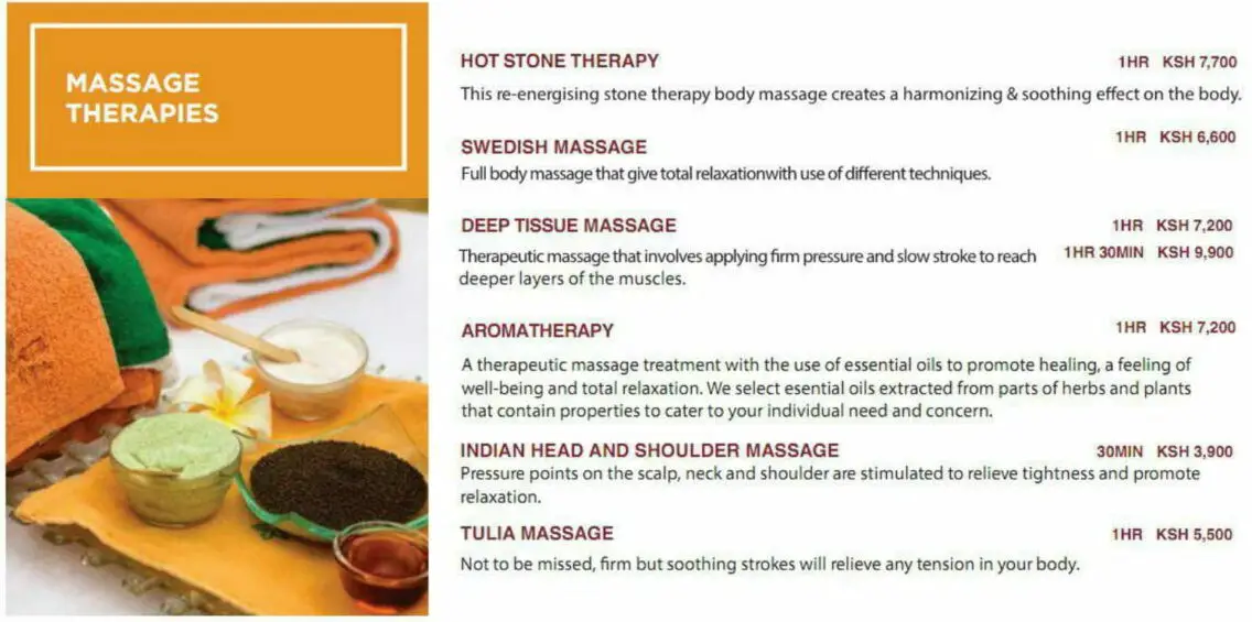 Tulia Spa Menu Massage Therapies