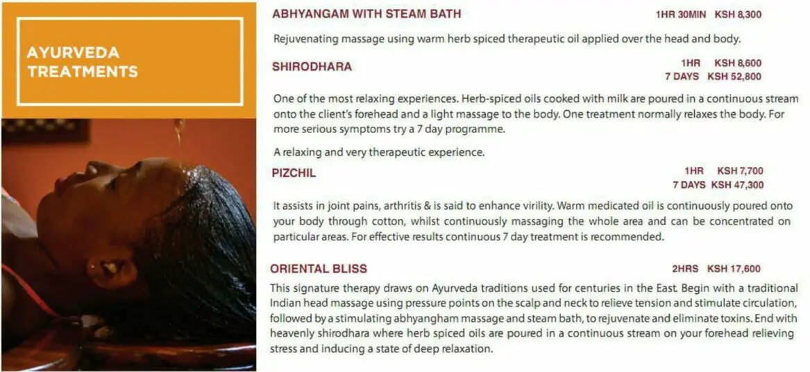 Tulia Spa Menu Ayurveda Treatments