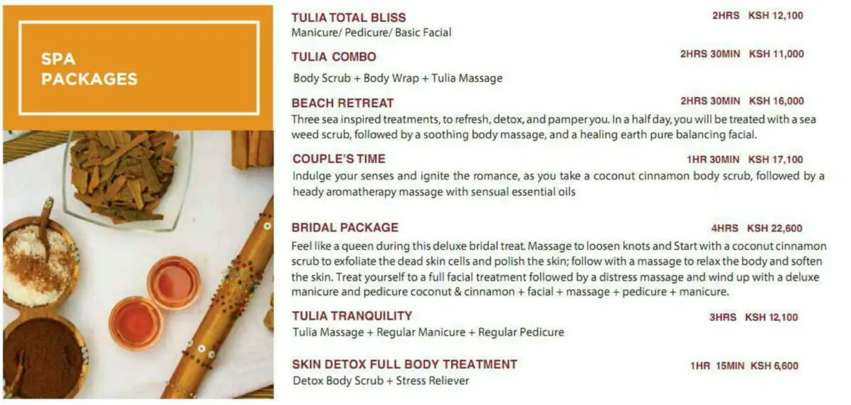 Tulia Spa Menu Spa Packages