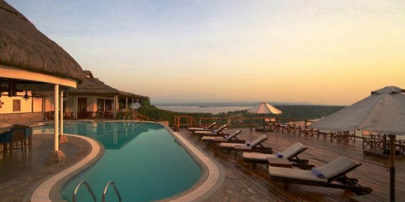 Pool deck at Mweya Safari Lodge, Queen Elizabeth National Park