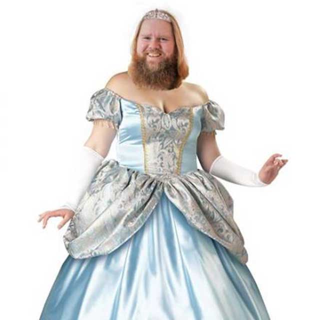 A bearded man in a princess dress