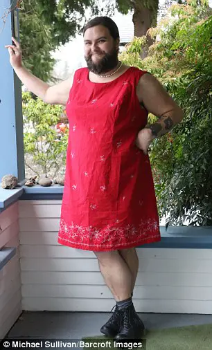 Bearded man in dress (red)