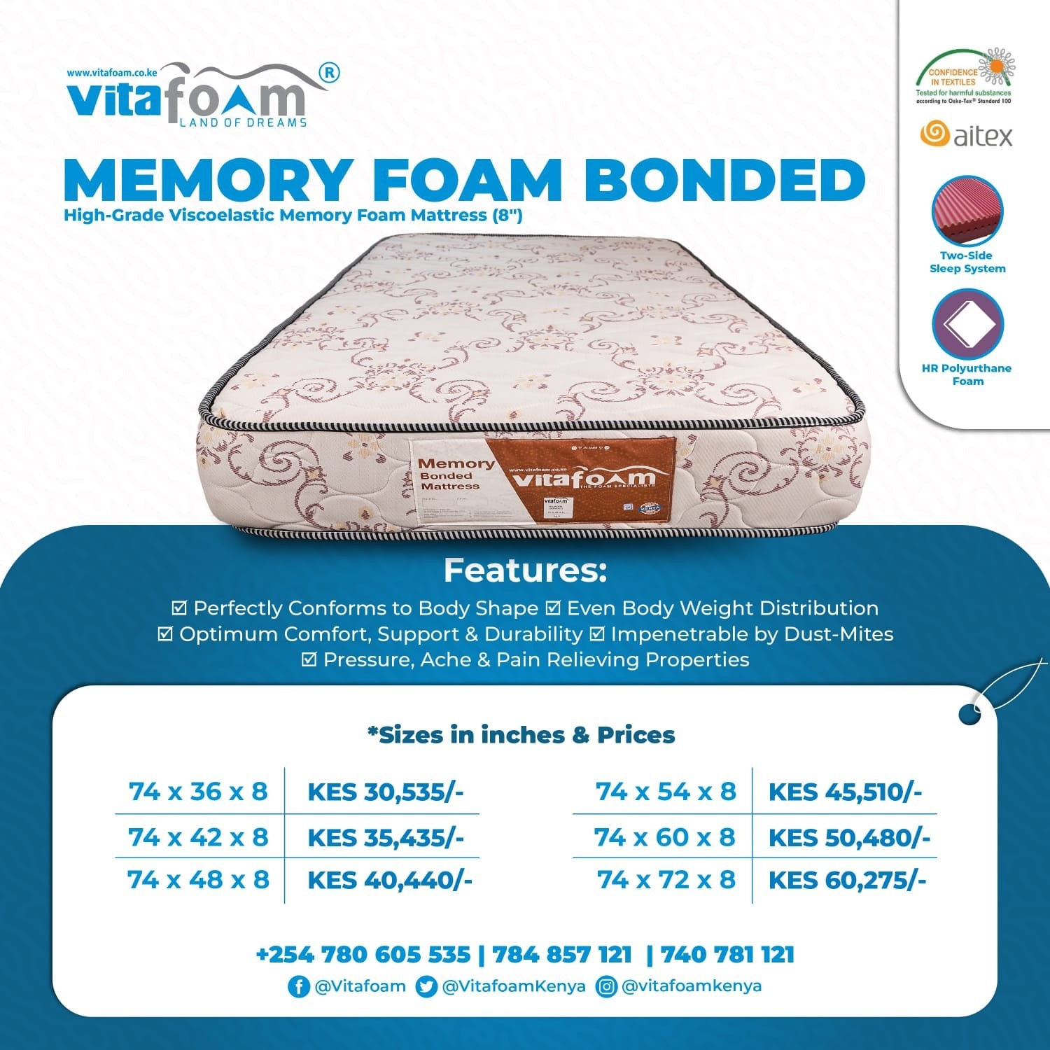 mattress prices in Kenya: Memory Foam Bonded Price List