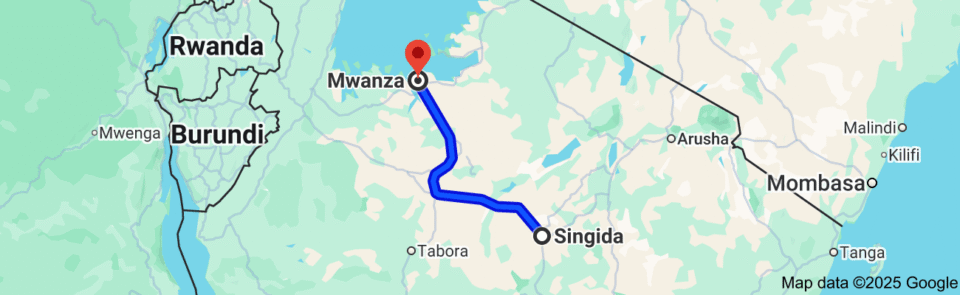 Singida to Mwanza KM