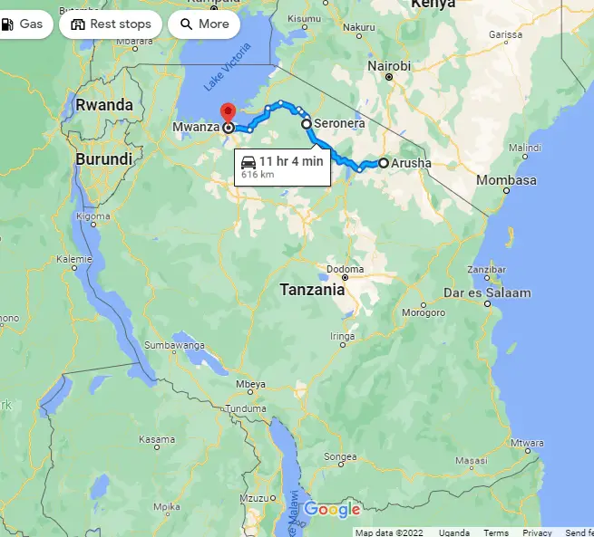 distance from arusha to mwanza km