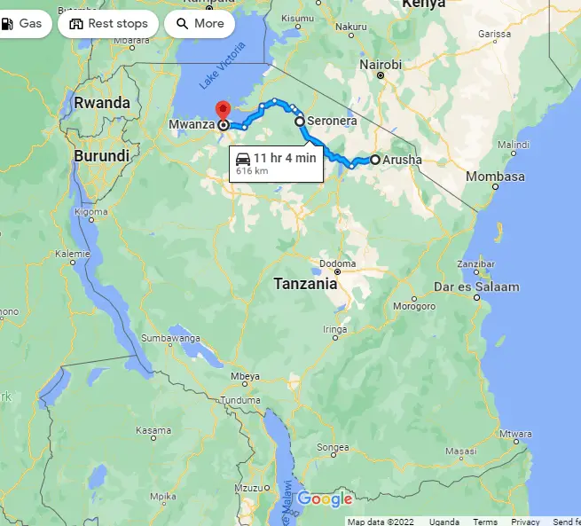 distance from Arusha to Mwanza km