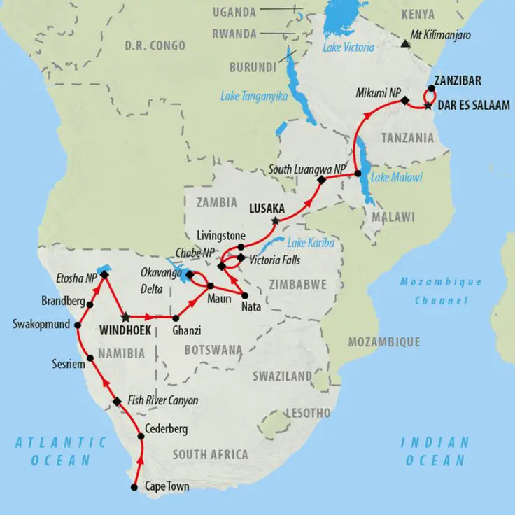 South Africa to Zanzibar Distance