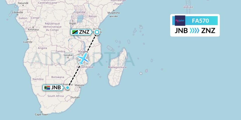 Johannesburg to Zanzibar Distance