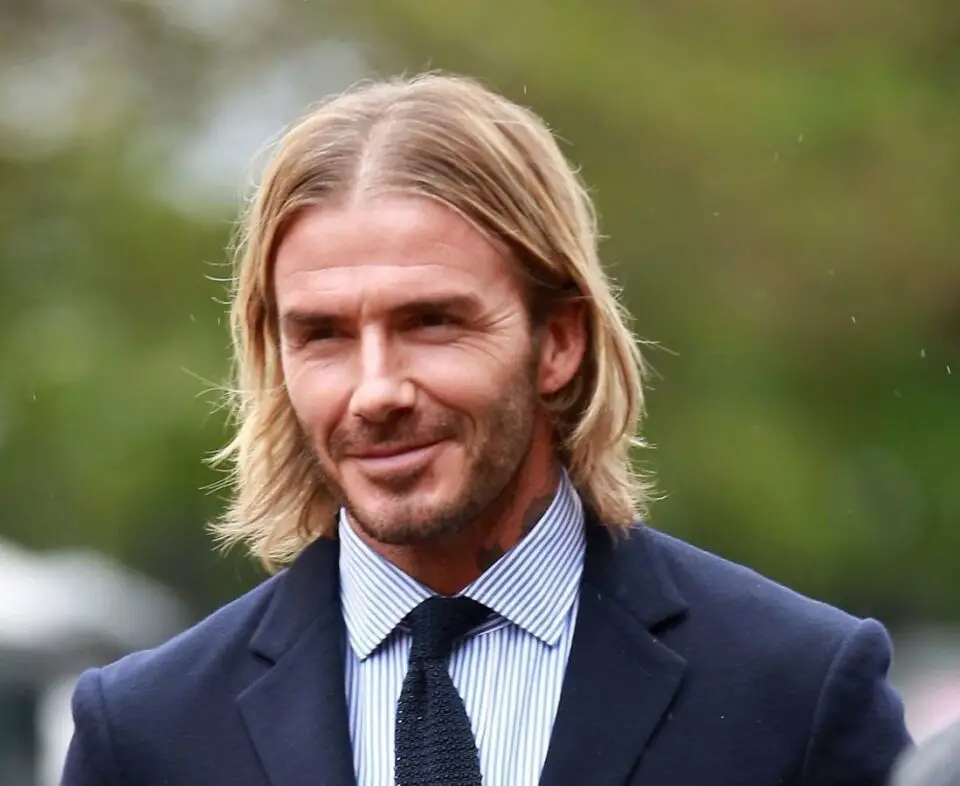 Long Straight Hairstyles Men : David Beckham with a classic center part