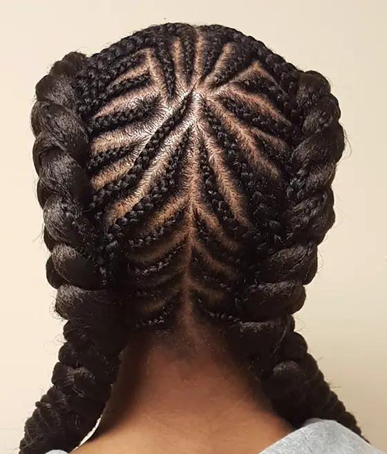corn roll hair styles: corn rolls with the ends of the cornrows in Dutch braids