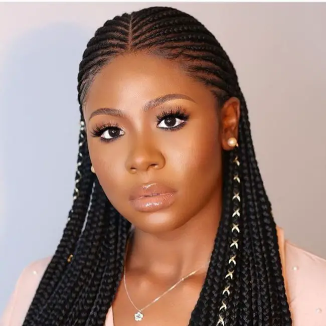 African braiding Styles: Ghana Braids with a middle part