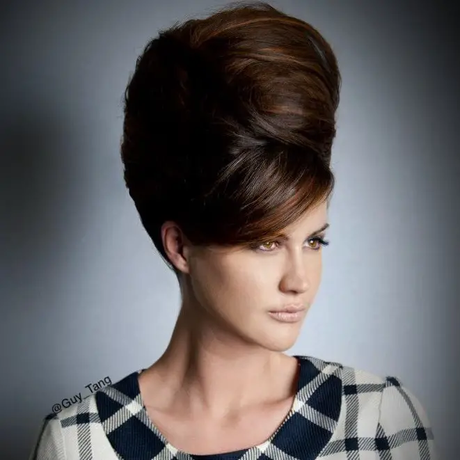 A modern day recreation of a 1960s bee hive hair style