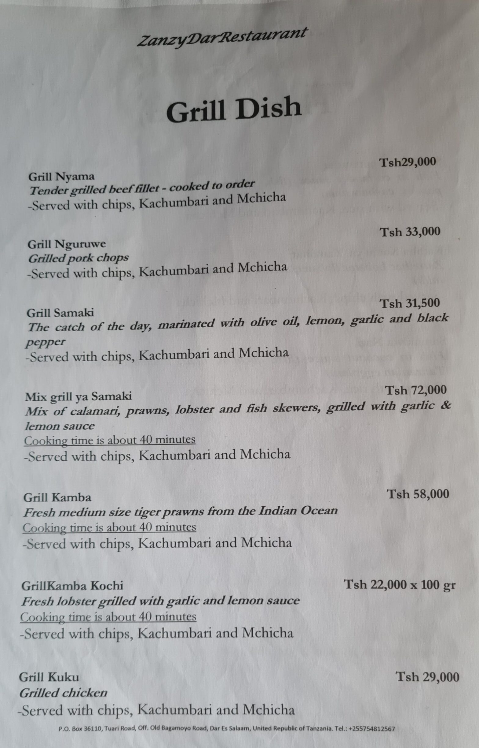 Delta Hotel Dar es Salaam Menu Prices PDF & Restaurant Menu 2024 and