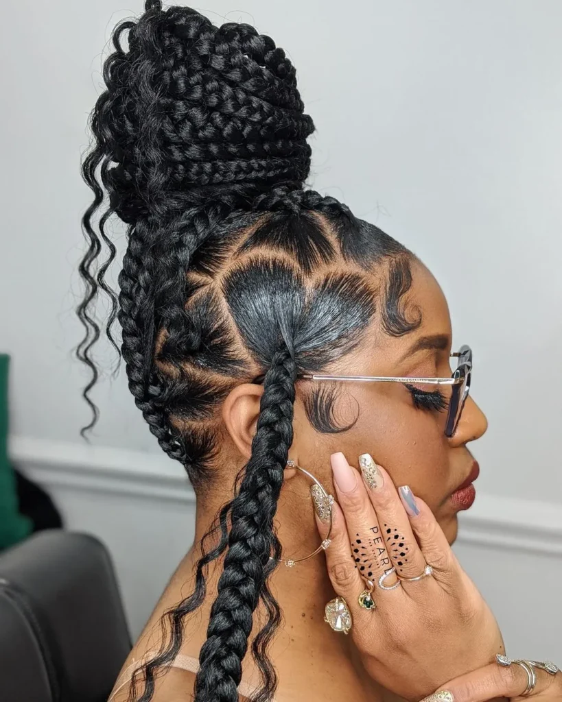 braids hairstyles 2023: knotless braids with heart