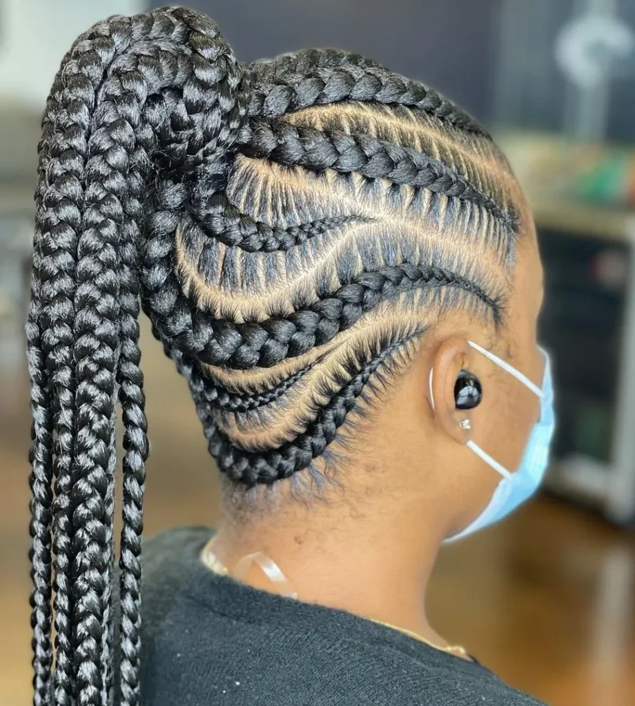Braided Hairstyles Cornrows: wavy cornrows into a high ponytails
